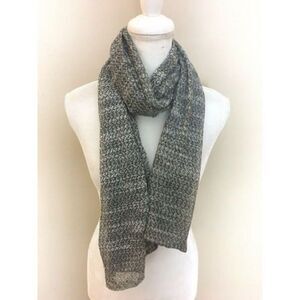 Metallic Silver Mesh Black White Sheer Long  Scarf Wrap Sarong 30 X 70